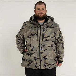 Men’s camo hooded insulated patrol ski jacket coat for winter snow outdoor activities