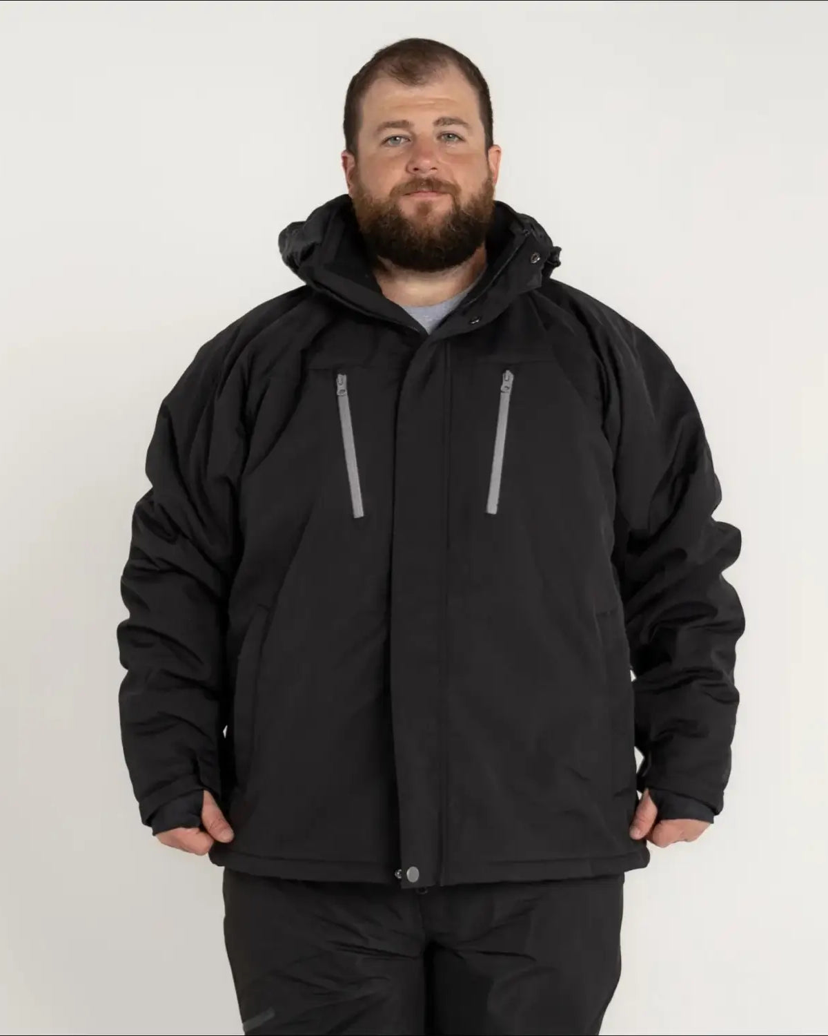 Black winter jacket with hood from Snow Country Outerwear Men’s Siberian III line in 2XL to 7XL