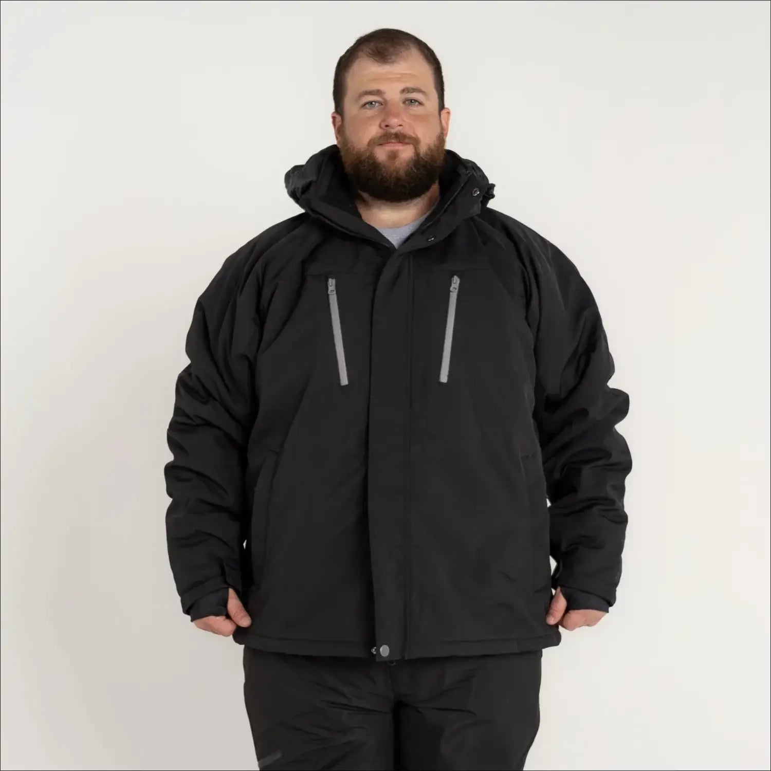 Black winter jacket with hood from Snow Country Outerwear Men’s Siberian III line in 2XL to 7XL