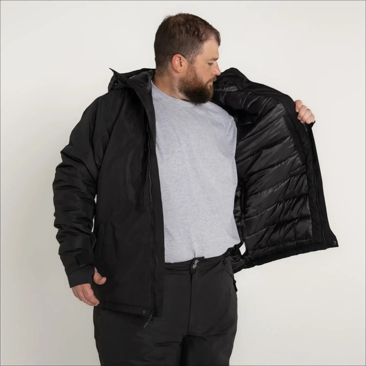 Black winter insulated snow ski jacket for men in big sizes 2XL to 7XL