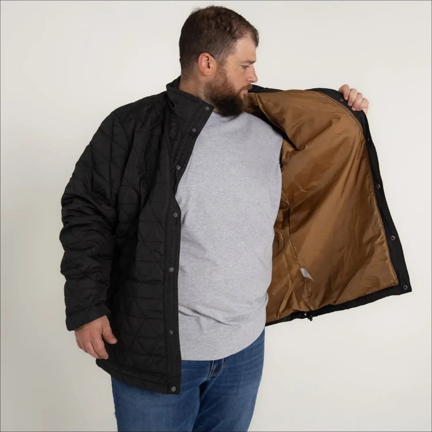 Black quilted Mens Snow Country Outerwear Big 2XL-7XL Signature Mid Jacket Coat with Brown Lining