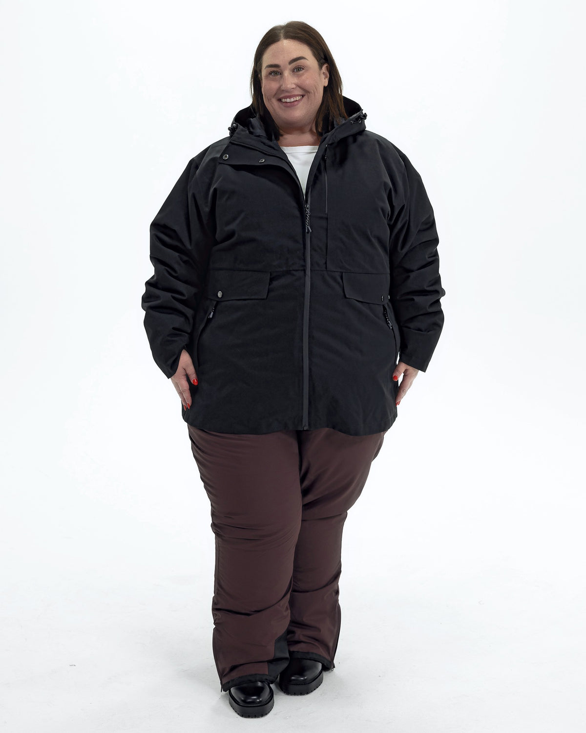 Black Swiss Systems women's plus size 3 in 1 winter jacket, shell, full length