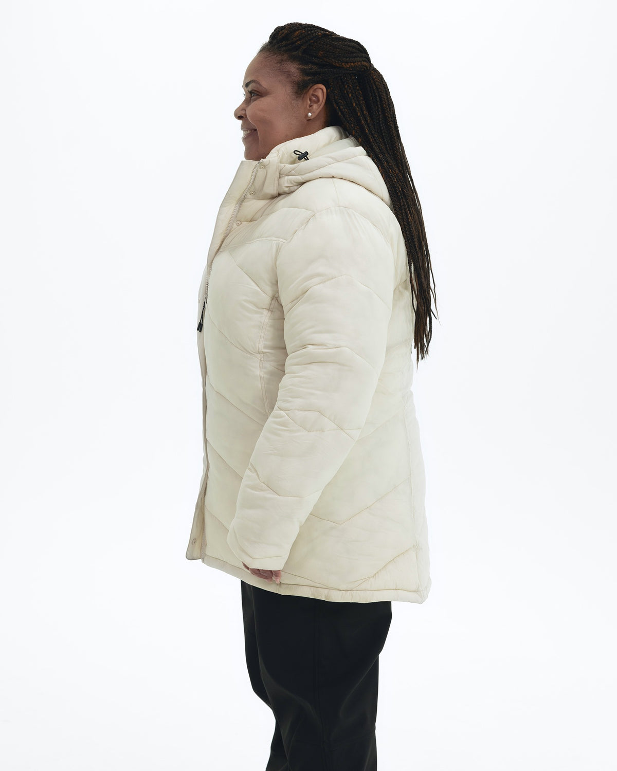Winter White Geneva women's plus size mid length synthetic down jacket, side