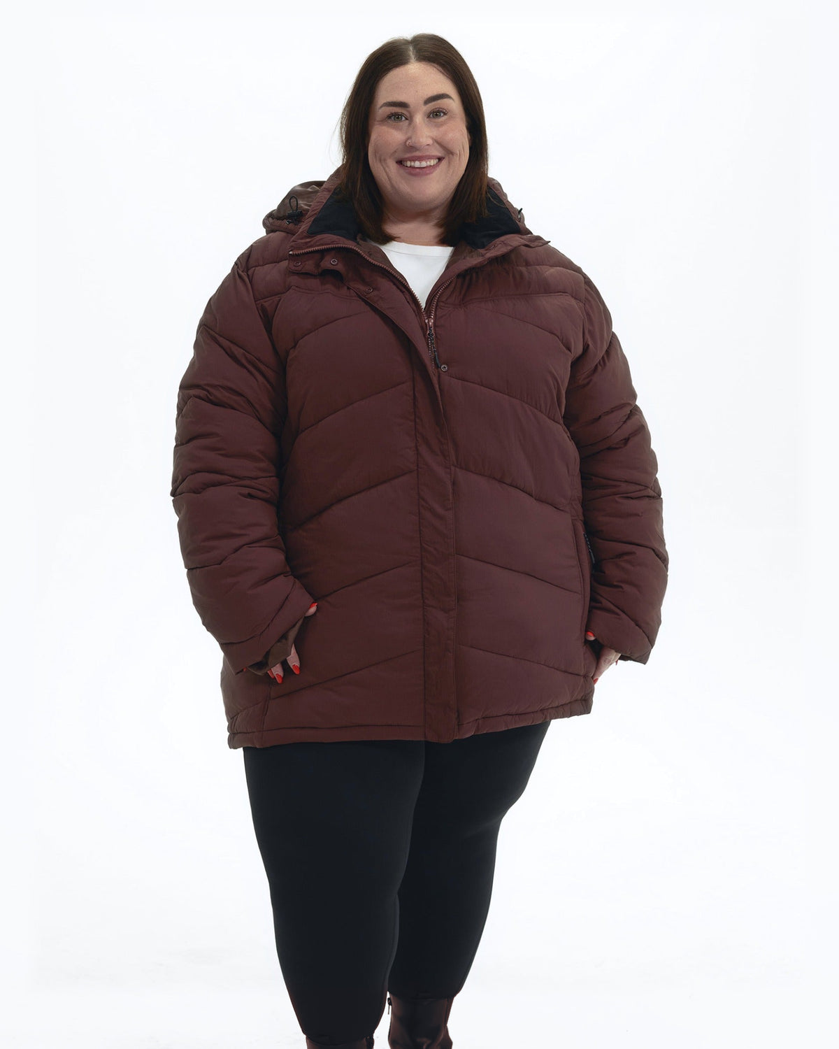 Bourbon Geneva women's plus size mid length synthetic down jacket, front