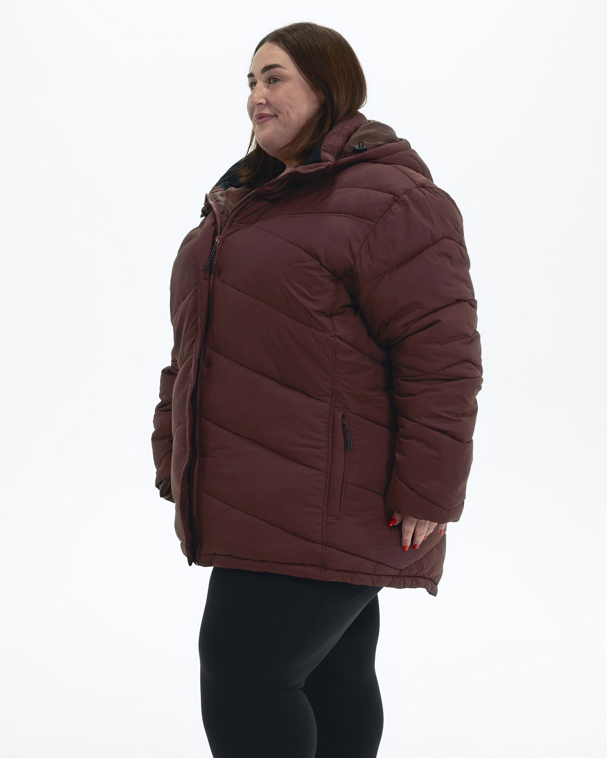 Bourbon Geneva women's plus size mid length synthetic down jacket, three quarter view