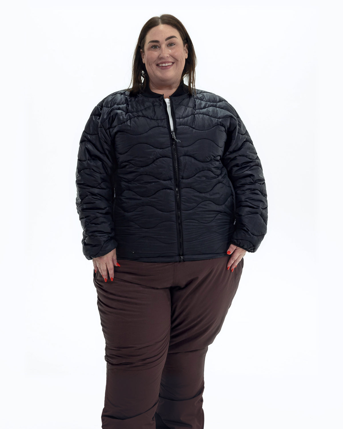 Black Swiss Systems women's plus size 3 in 1 winter jacket, quilted liner jacket worn on its own, front