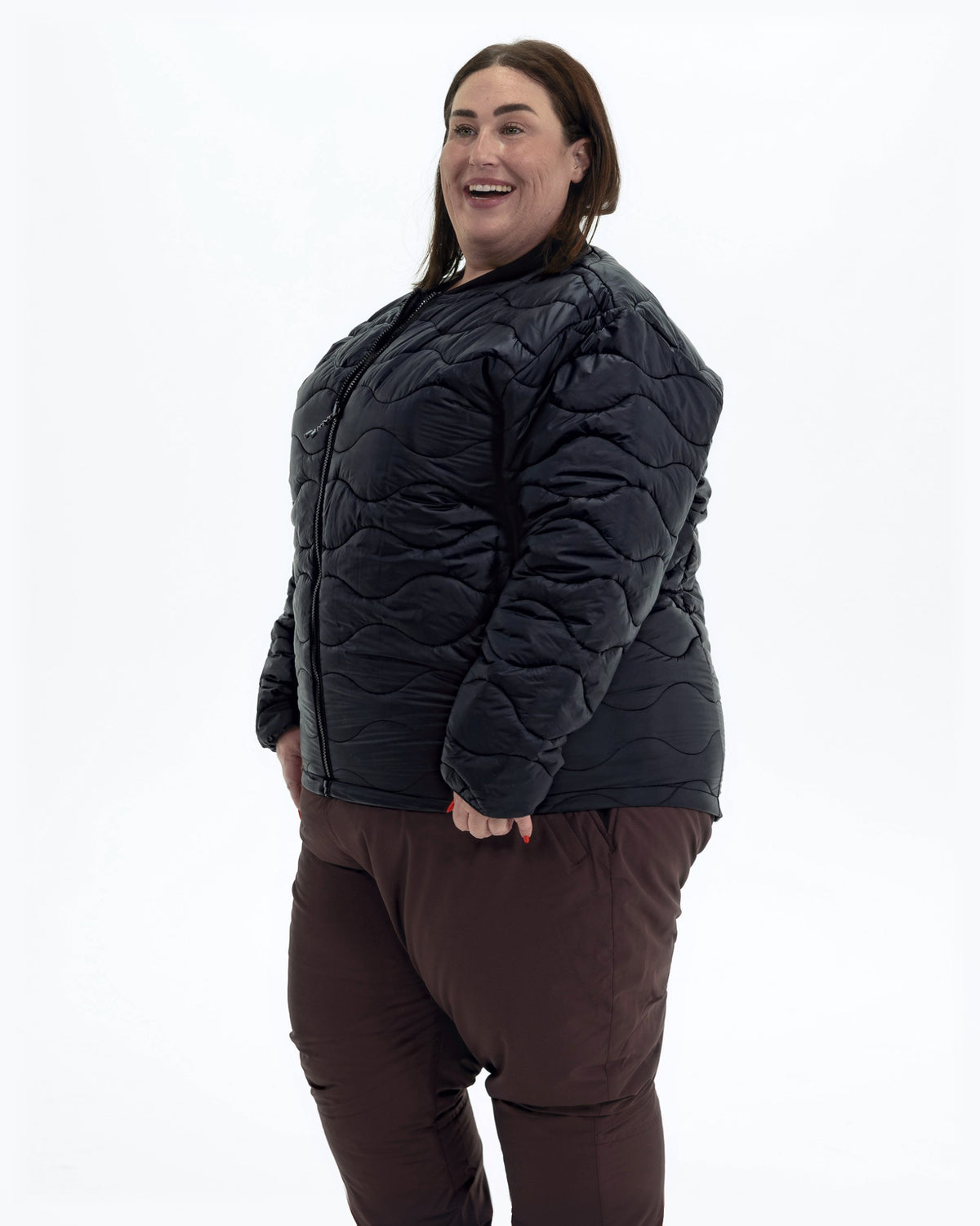 Black Swiss Systems women's plus size 3 in 1 winter jacket, quilted liner jacket, three quarter view