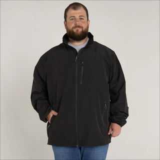 Black zip-up rain jacket for men in Big 3XL-7XL soft shell coat for spring and fall