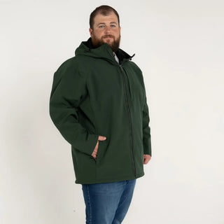 Man in green hooded jacket from Men’s Big 2XL-7XL Cyclone Stretch Soft Shell Outerwear