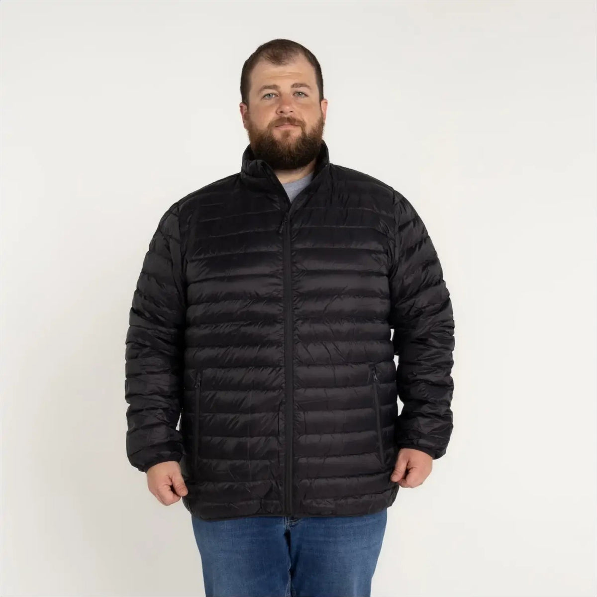 Black puffer jacket displayed in Men’s Big 2XL-7XL Packable 90 10 Down Jacket Coat Outerwear