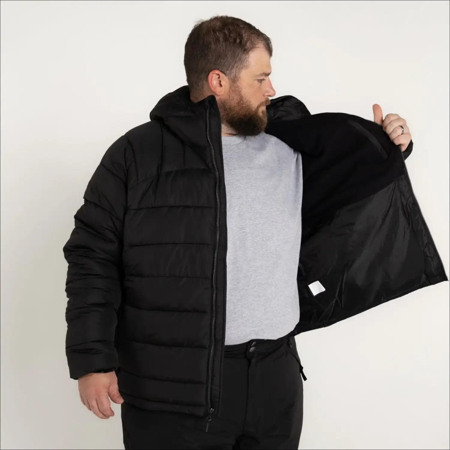 Black hooded puffer jacket for men in Big 2XL to 7XL Synthetic Down Winter Coat