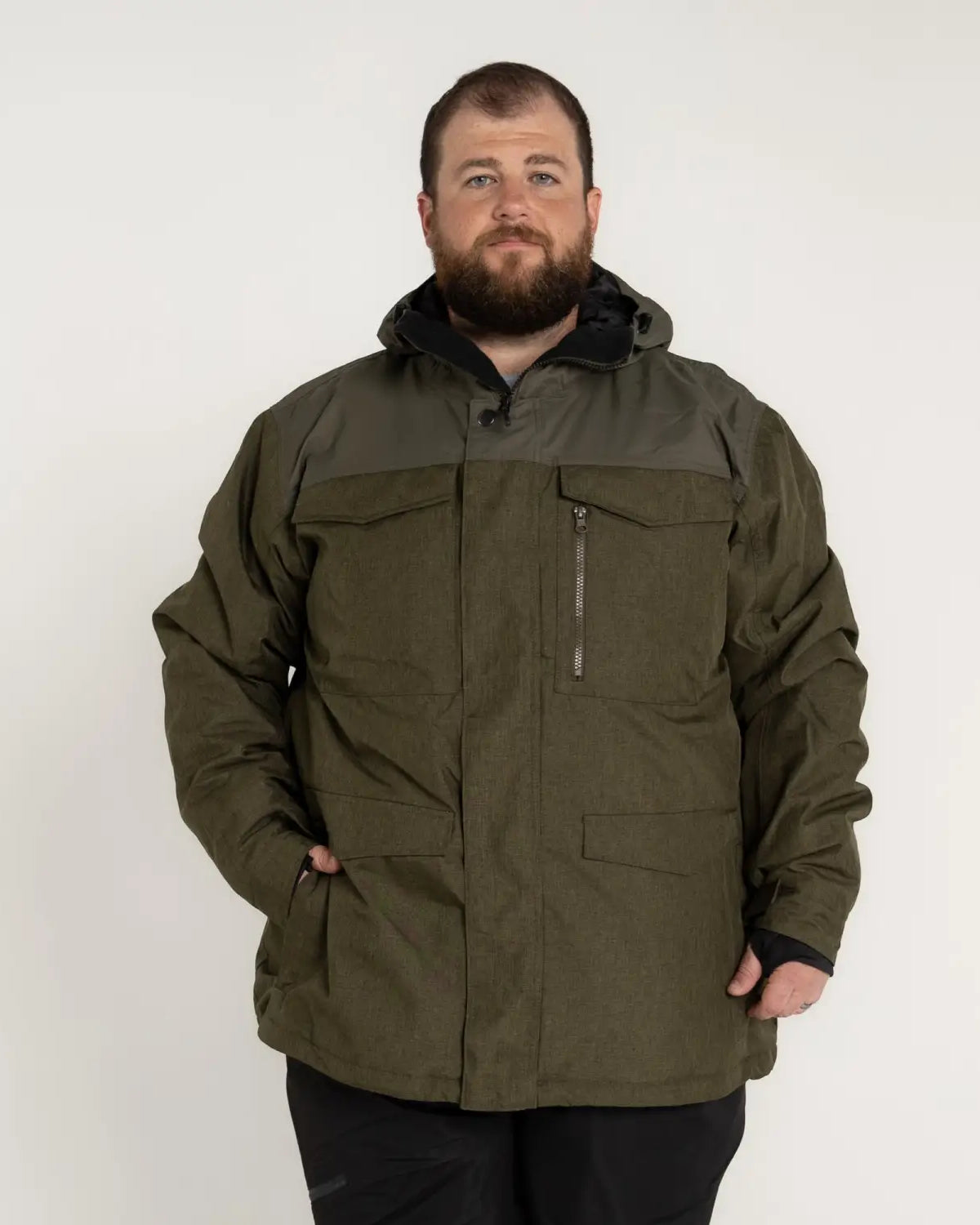 Olive green hooded parka from Snow Country Outerwear Men’s winter ski snow jacket