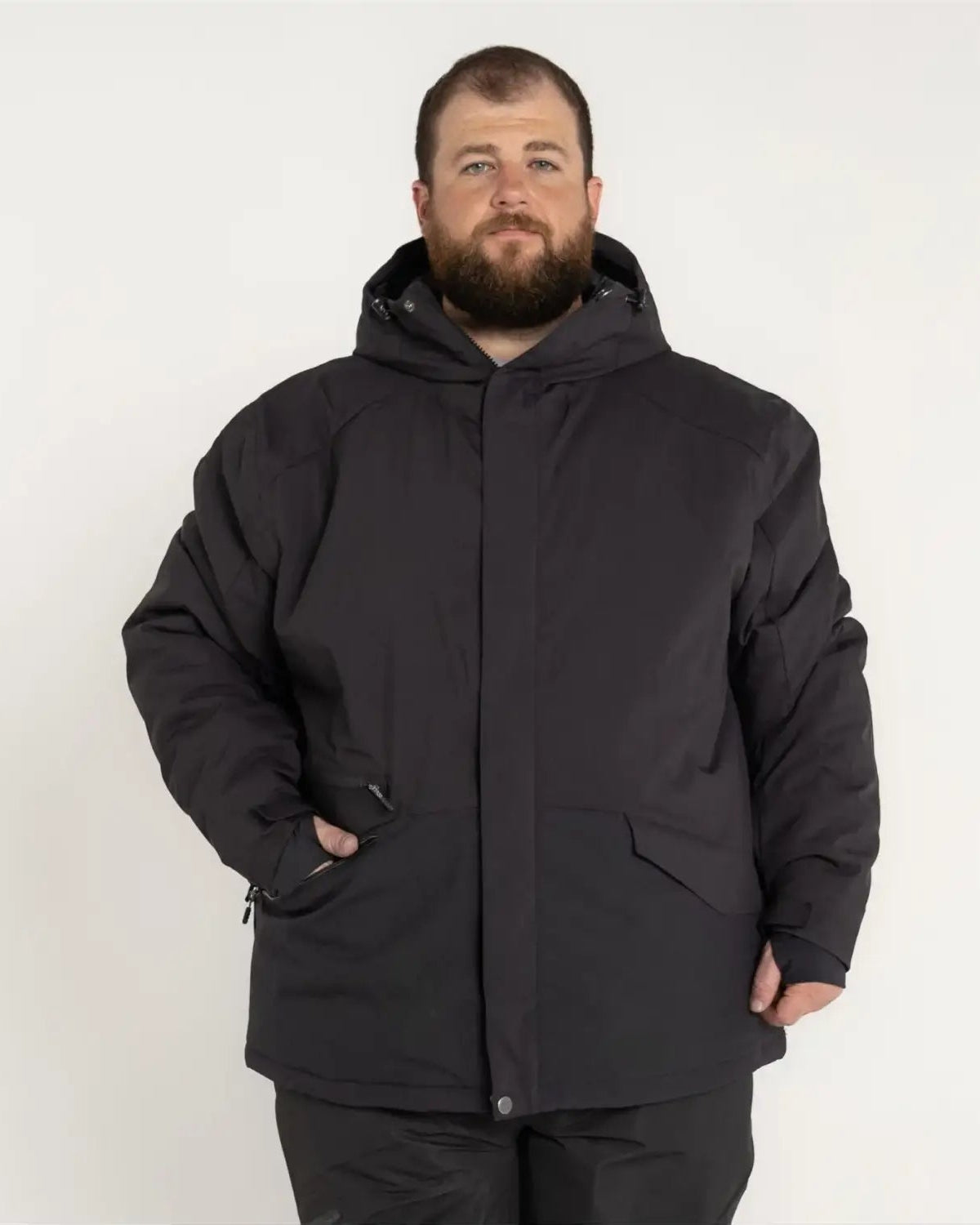 Black hooded winter parka for men in 2XL to 5XL Boulder insulated snow skiing jacket