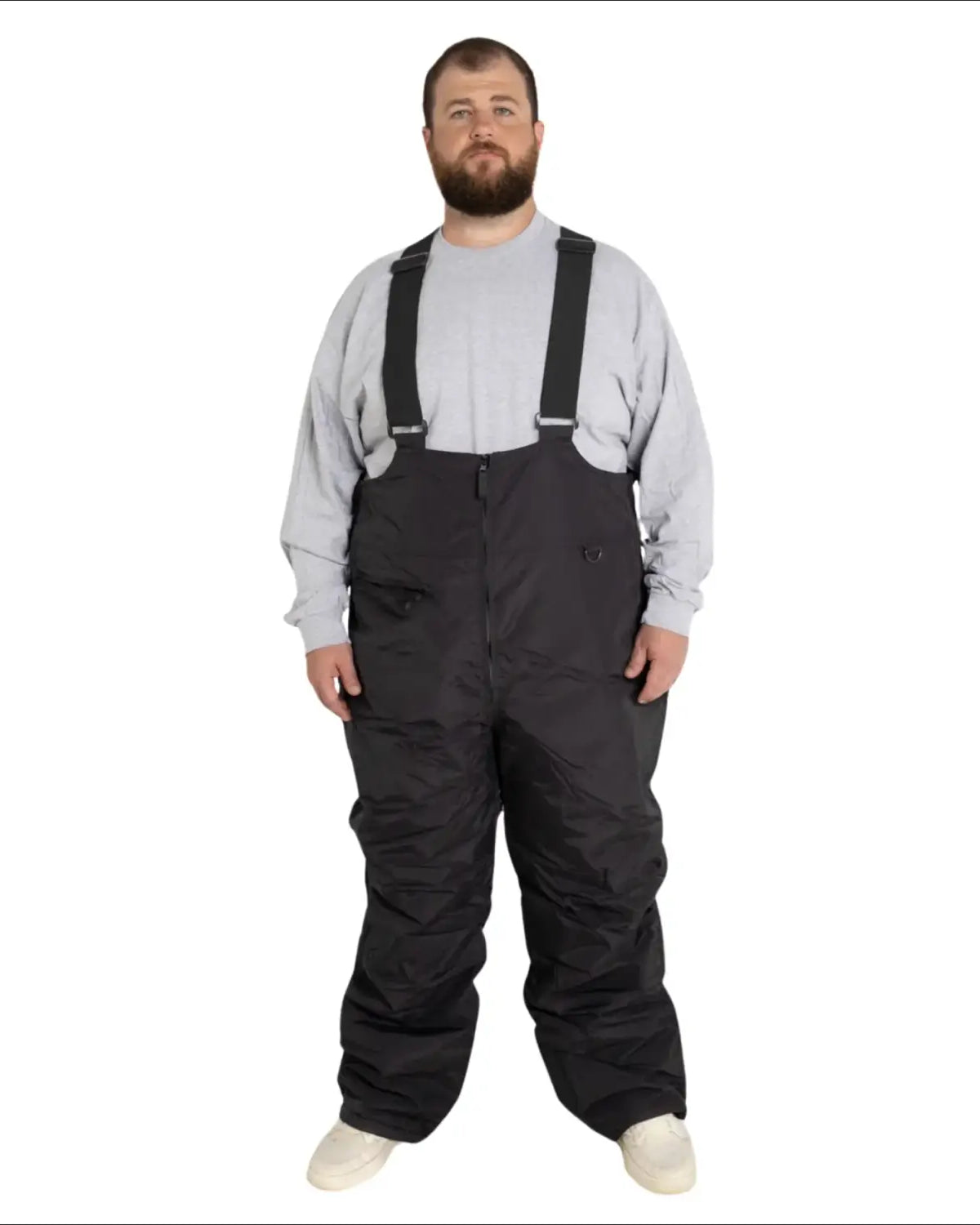 Black insulated bib overalls for men in Snow Country Outerwear ski and snow pants