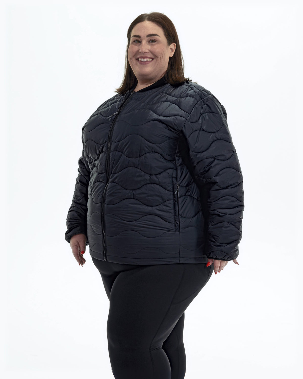 Black Swiss Systems women's plus size 3 in 1 winter jacket, quilted liner jacket, side