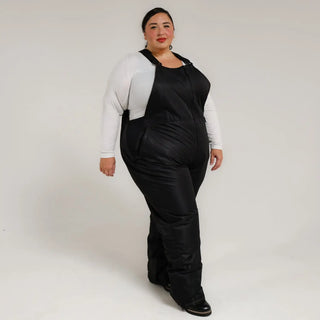 Black insulated bib overalls for women in plus size Ski Snow Bibs Vertex Higher Front
