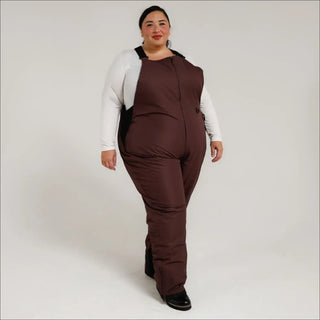 Brown insulated bib overalls from Snow Country Outerwear Women’s Plus Size Ski Bibs