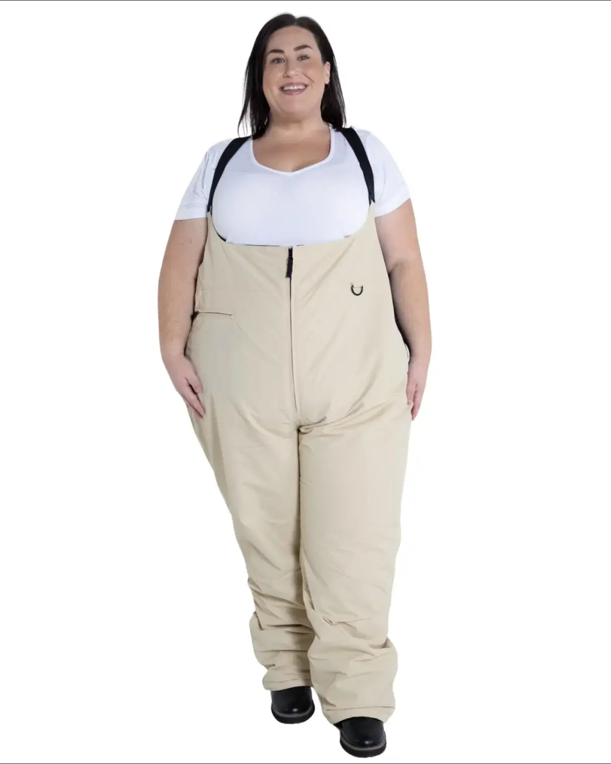 Beige insulated bib overalls from Snow Country Outerwear Women’s Plus Size Vertex Winter Ski Bibs