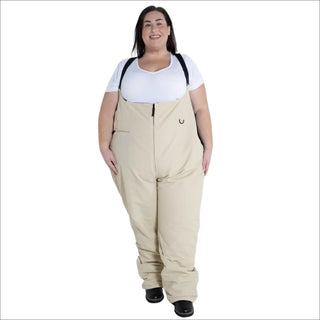Beige insulated bib overalls from Snow Country Outerwear Women’s Plus Size Vertex Winter Ski Bibs