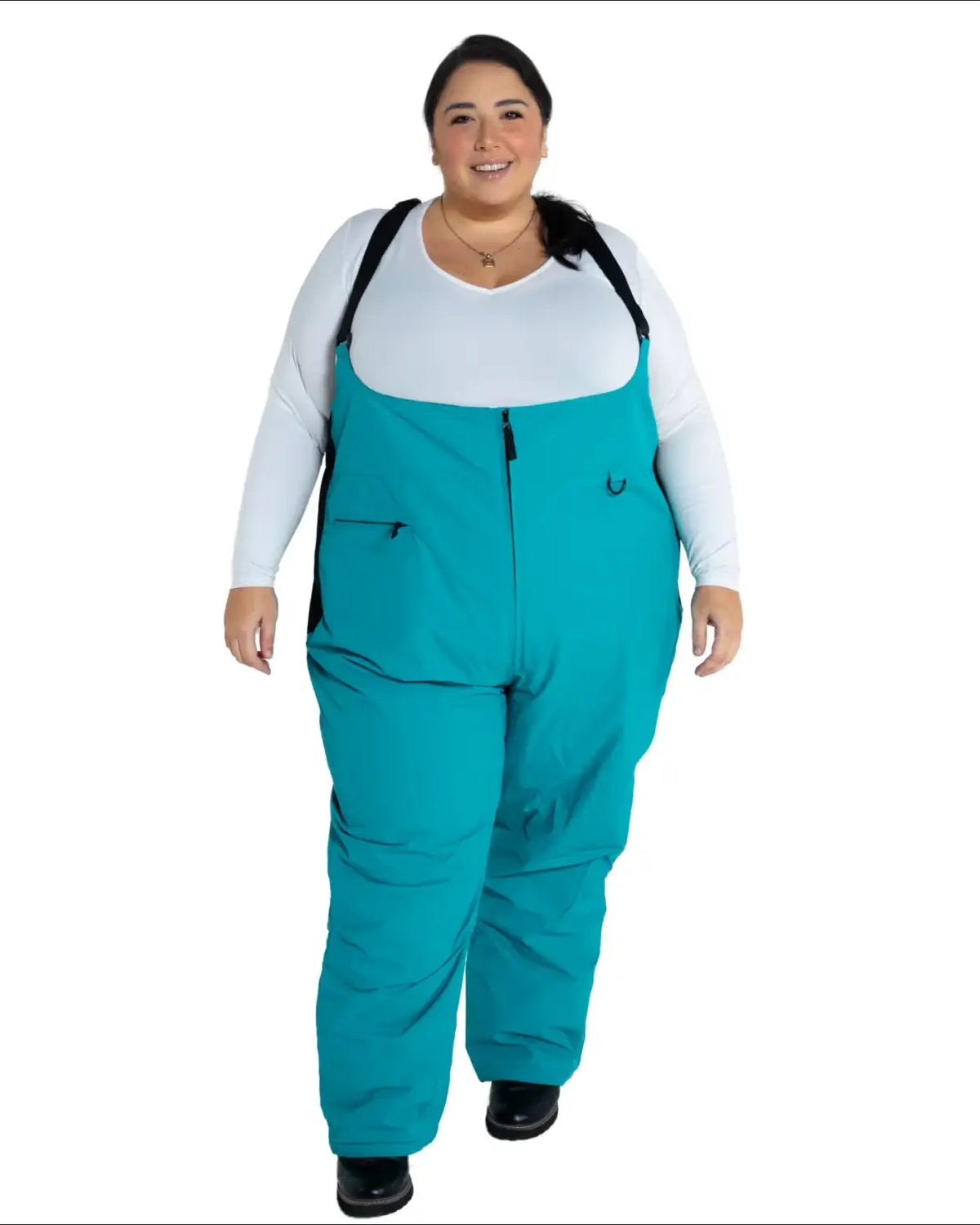 Teal Snow Bib Overalls for Women in Plus Size Snow Country Outerwear Collection