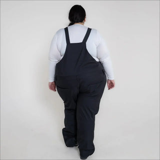 Black bib overalls for women in plus size soft shell stretch snow ski bibs pants