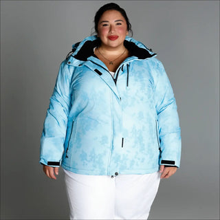 Light blue patterned insulated winter snow ski jacket for women plus size Bevel Snow Country outerwear