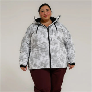 Plus-size winter snowboarding jacket for women in sizes 1X to 5X, outdoor outerwear
