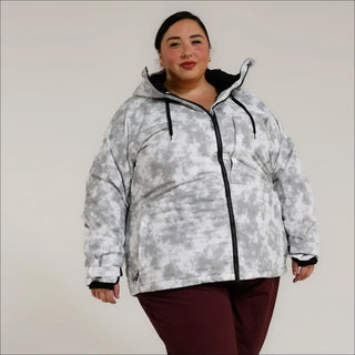 Plus-size camouflage puffer jacket for women in size 1X-5X, snowboarding and ski outerwear