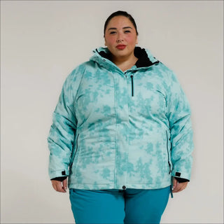 Aqua tie-dye insulated winter ski jacket for women’s plus size snowboarding outerwear
