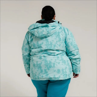 Aqua camouflage hooded insulated winter ski jacket for women plus size outerwear