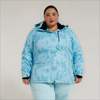 Light blue patterned insulated winter ski jacket for women plus size Bevel Snow Country Outerwear