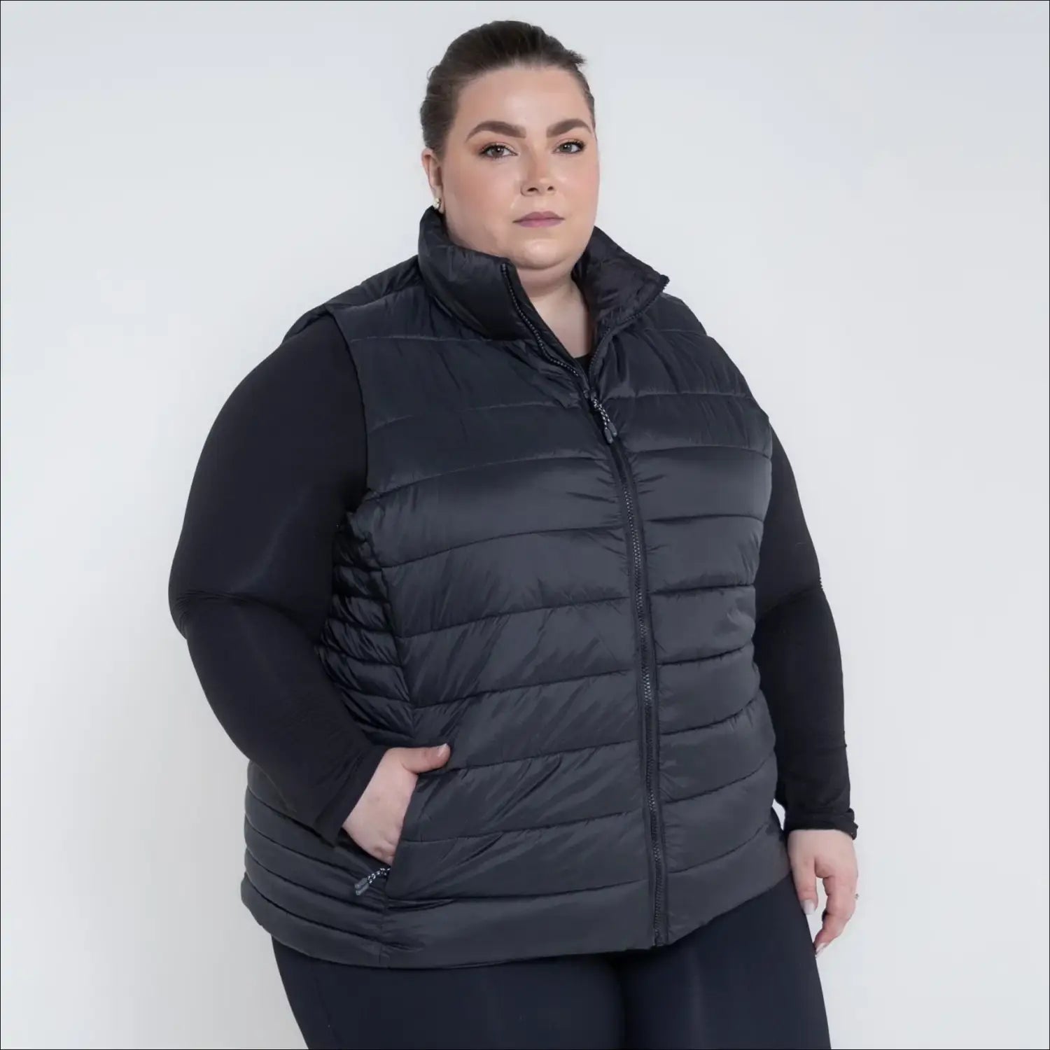 Black puffer vest from Women’s Plus Size 1X-6X Synthetic Outerwear Synthetic Down Vest