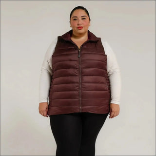 Burgundy quilted puffer vest for Women’s Plus Size 1X-6X synthetic outerwear