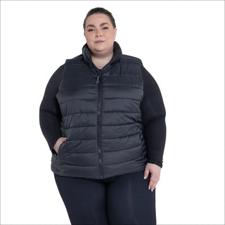 Black quilted puffer vest for women plus size Synthetic Down Outerwear in 1X-6X