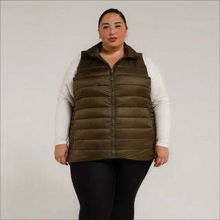 Olive green puffer vest for women’s plus size 1X-6X synthetic outerwear synthetic down