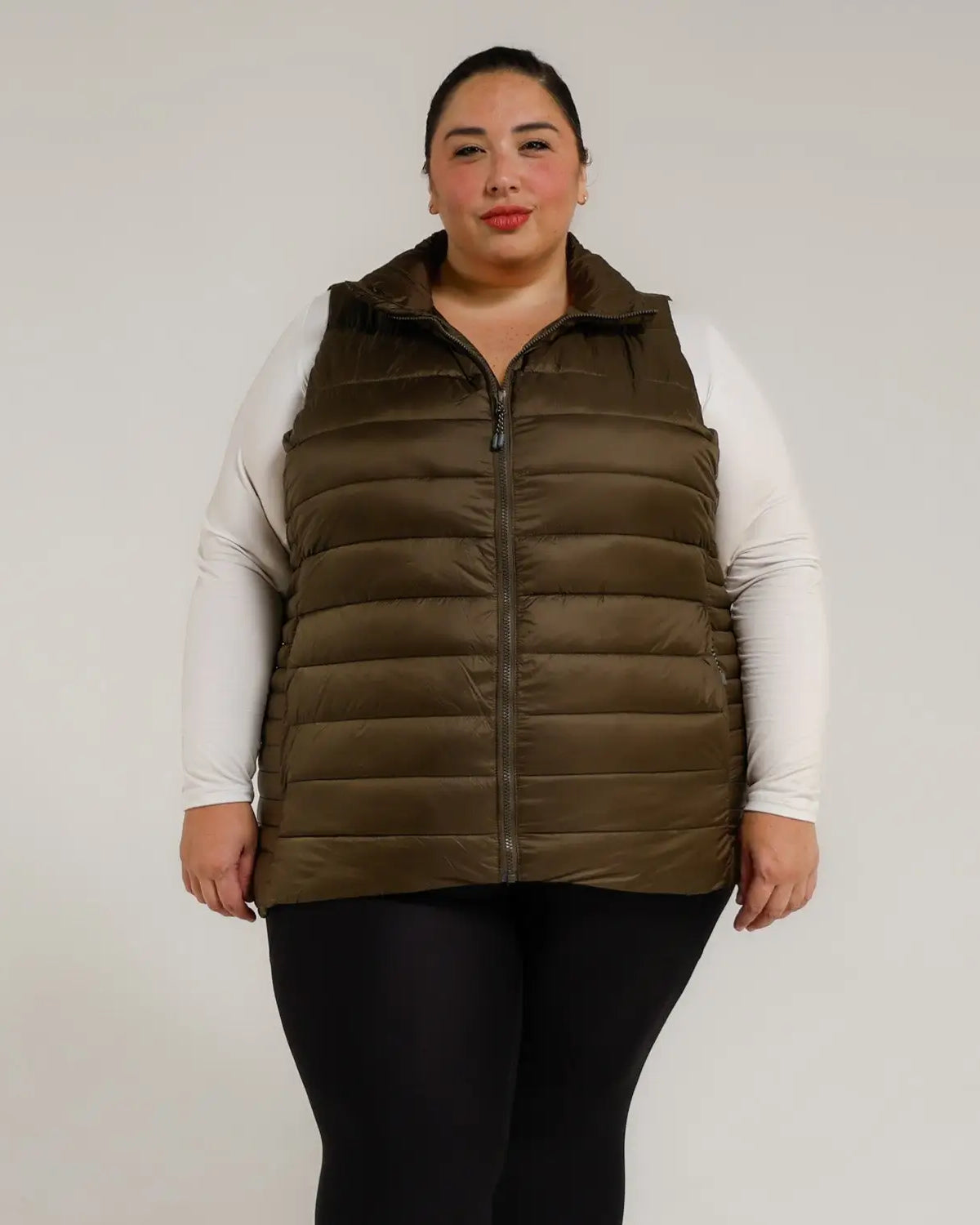 Women’s Plus Size Olive Green Puffer Vest for Women’s Synthetic Down Outerwear