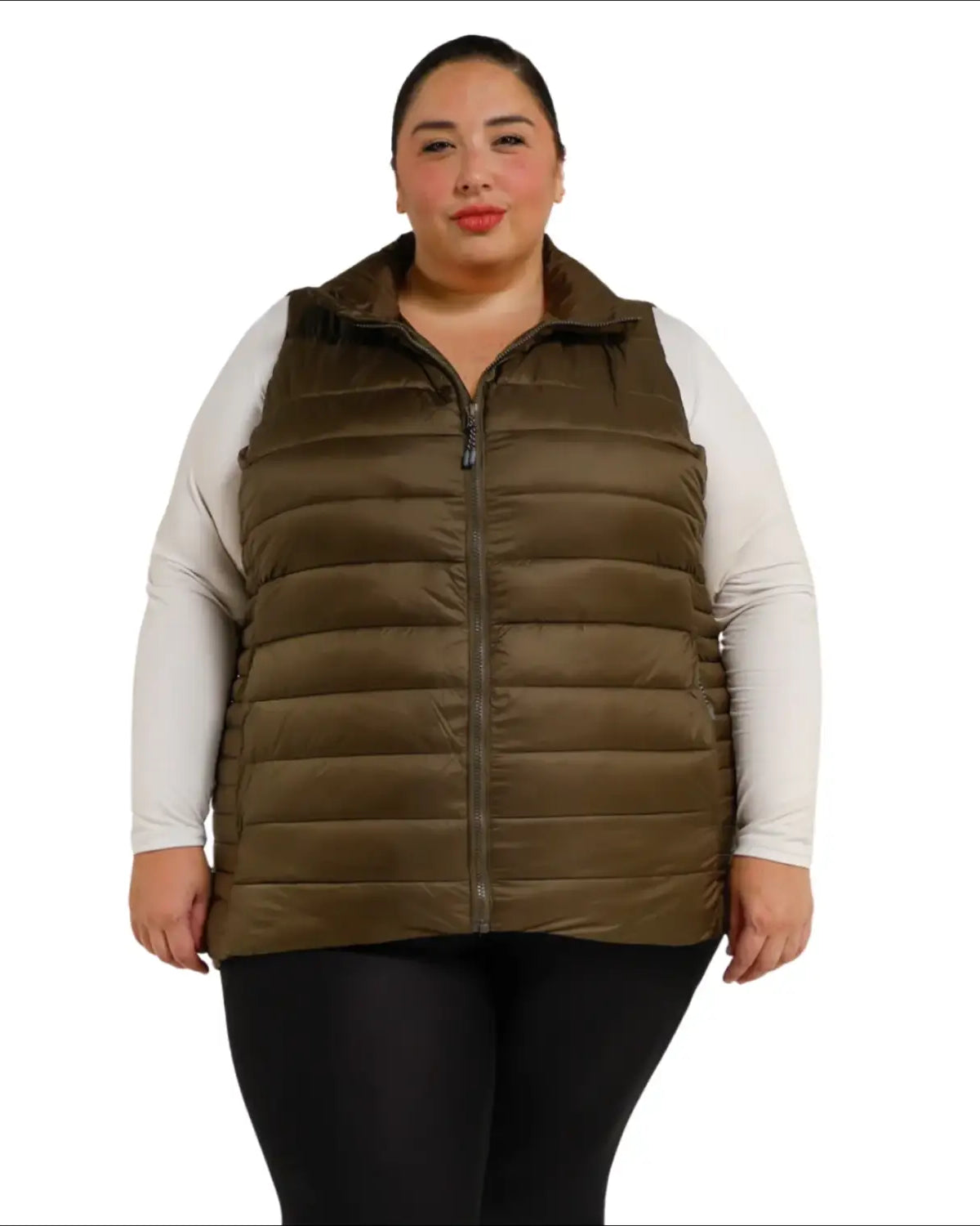 Olive green plus size puffer vest for women Women’s Plus Size Synthetic Down Outerwear