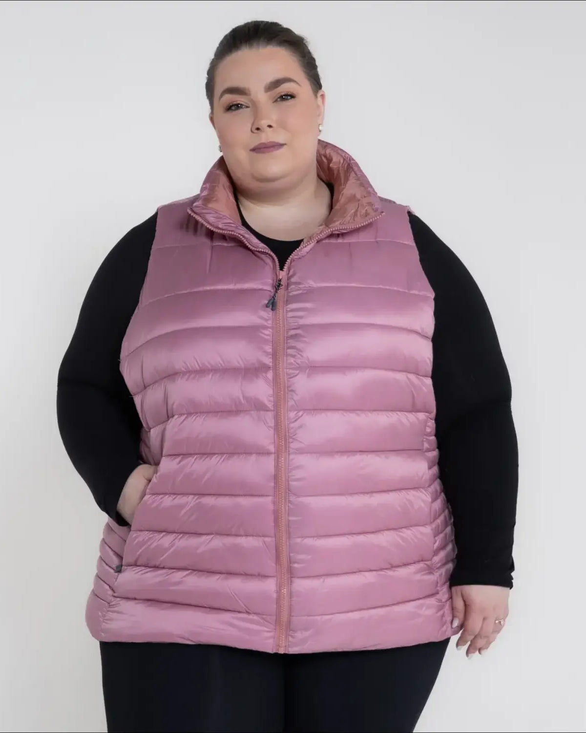 Mauve quilted vest for women plus size 1X-6X synthetic down outerwear