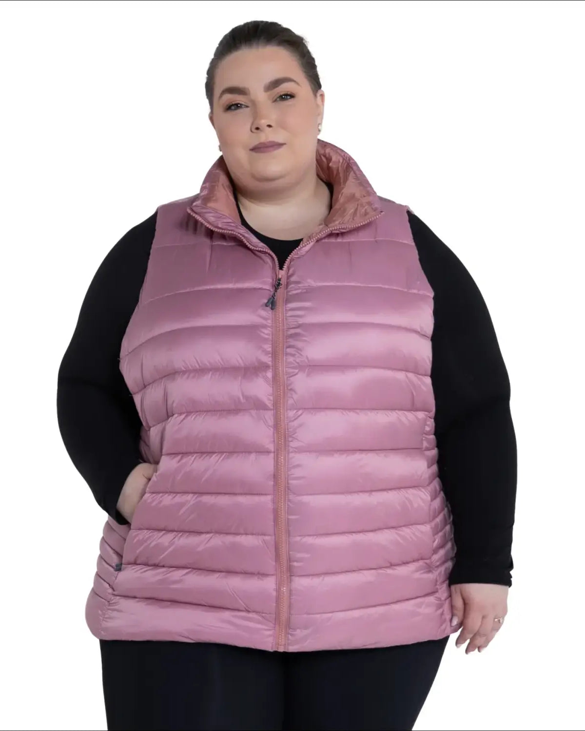 Pink padded vest for women Plus Size 1X-6X synthetic down outerwear