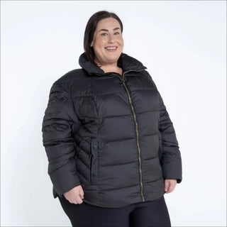 Black puffer jacket from Snow Country Outerwear Women’s Plus Size Lexington synthetic winter coat