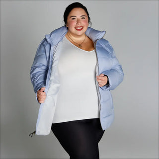 Light blue puffer jacket from Snow Country Outerwear Women’s Plus Size Lexington collection
