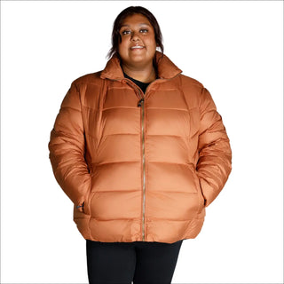 Copper-colored puffer jacket from Snow Country Outerwear Plus Size Lexington collection