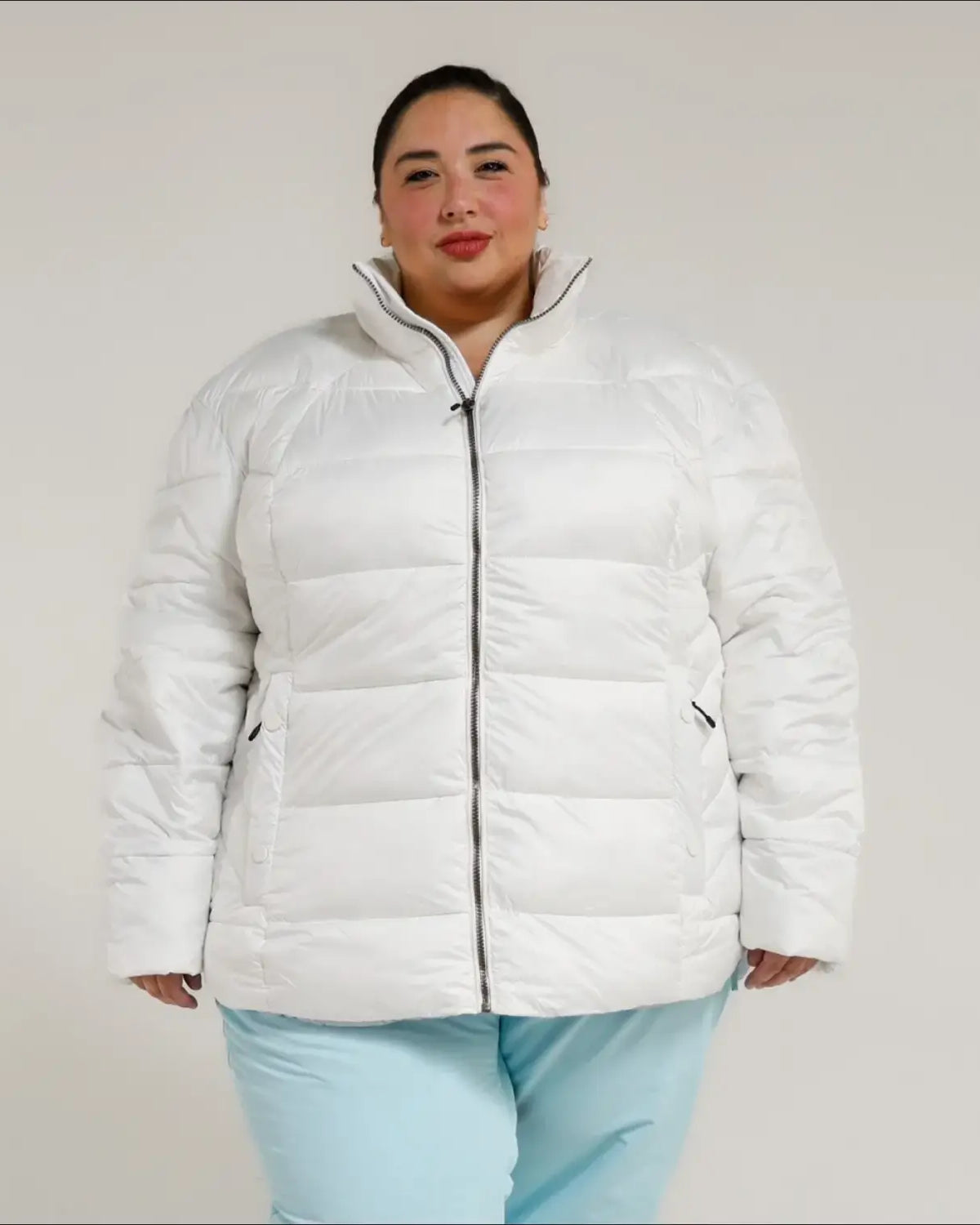 White puffer jacket from Snow Country Outerwear Women’s Plus Size Lexington collection