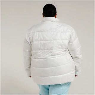 White puffer jacket from Snow Country Outerwear Women’s Plus Size Lexington Winter Coat