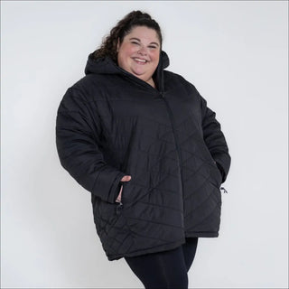 Black quilted hooded puffer coat from Women’s Plus Size Mid Length Juniper Insulated Parka