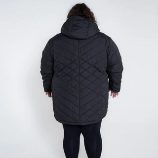 Black quilted hooded parka coat for women Plus Size 1X-6X winter insulated jacket