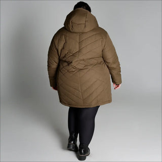 Olive green hooded puffer coat for women plus size winter insulated parka