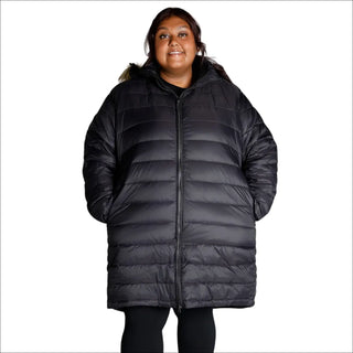 Black hooded puffer coat from Women’s Plus Size Element Parka Jacket for winter weather