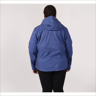 Blue hooded jacket for women’s plus size Micro Fleece Soft Shell spring or fall outerwear