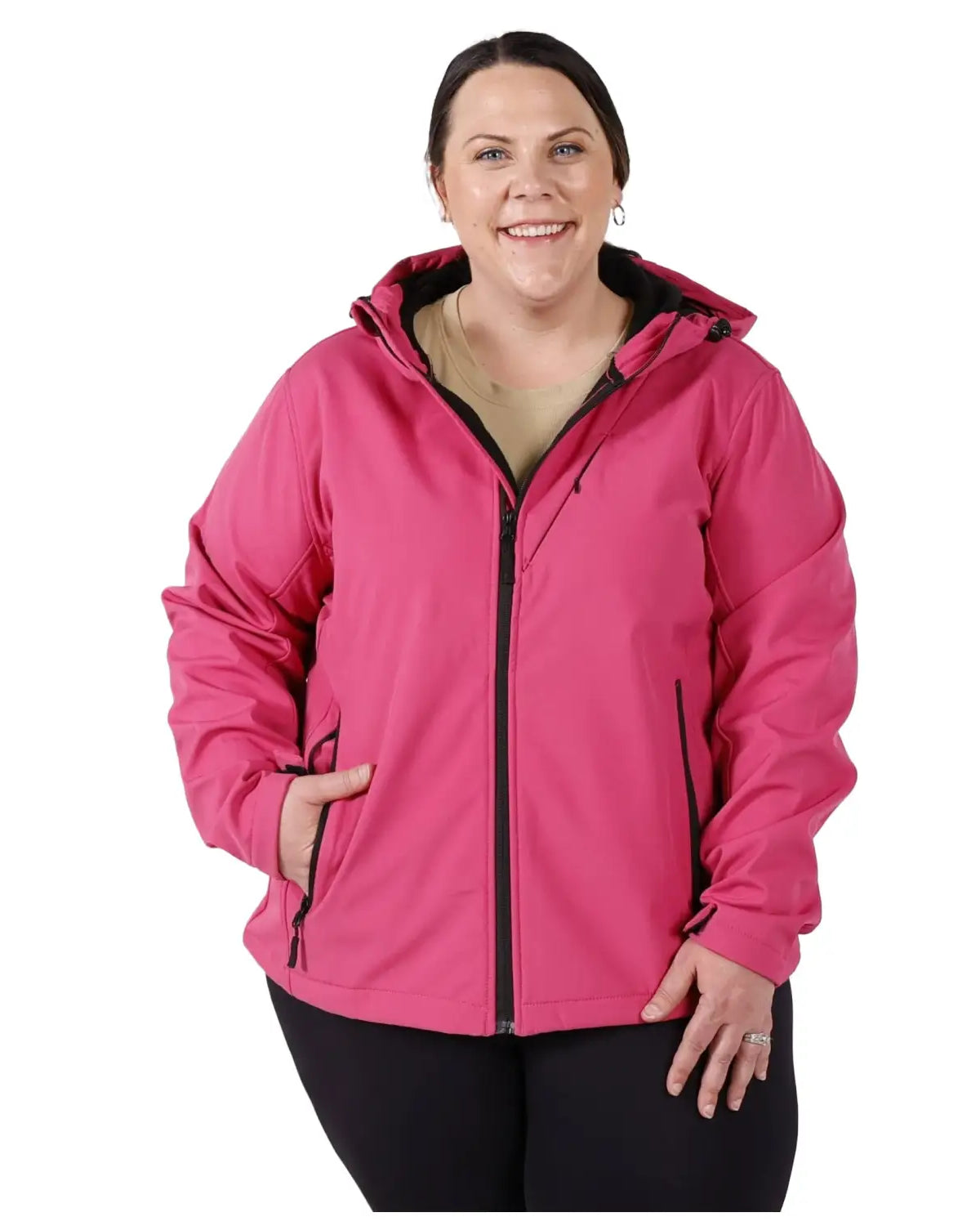 Pink hooded jacket from Pulse Women’s Plus Size Soft Shell Jacket 1X Clearance